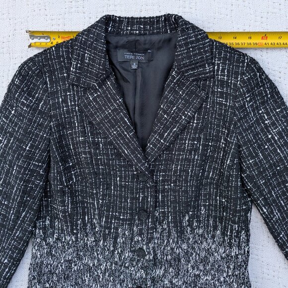 Rickie Freeman Teri Jon Tweed Jacket Black & White Fringe Size 6 - Picture 3 of 5
